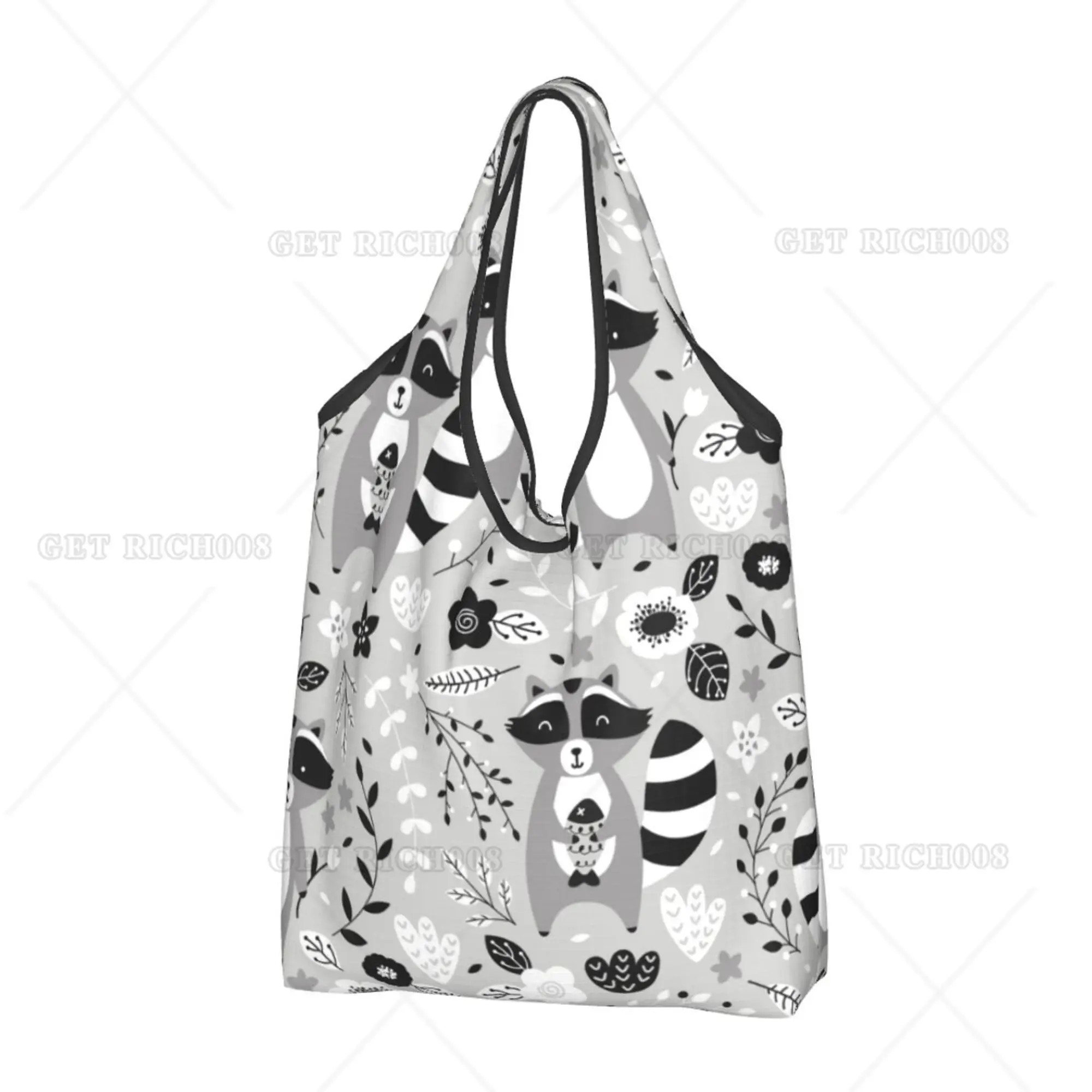 

Animal Raccoon Folding Tote Bag Shopper Bag Portable Eco Grocery Bags No Zipper Bag for Women Men Work Picnic Bag Eco Bag