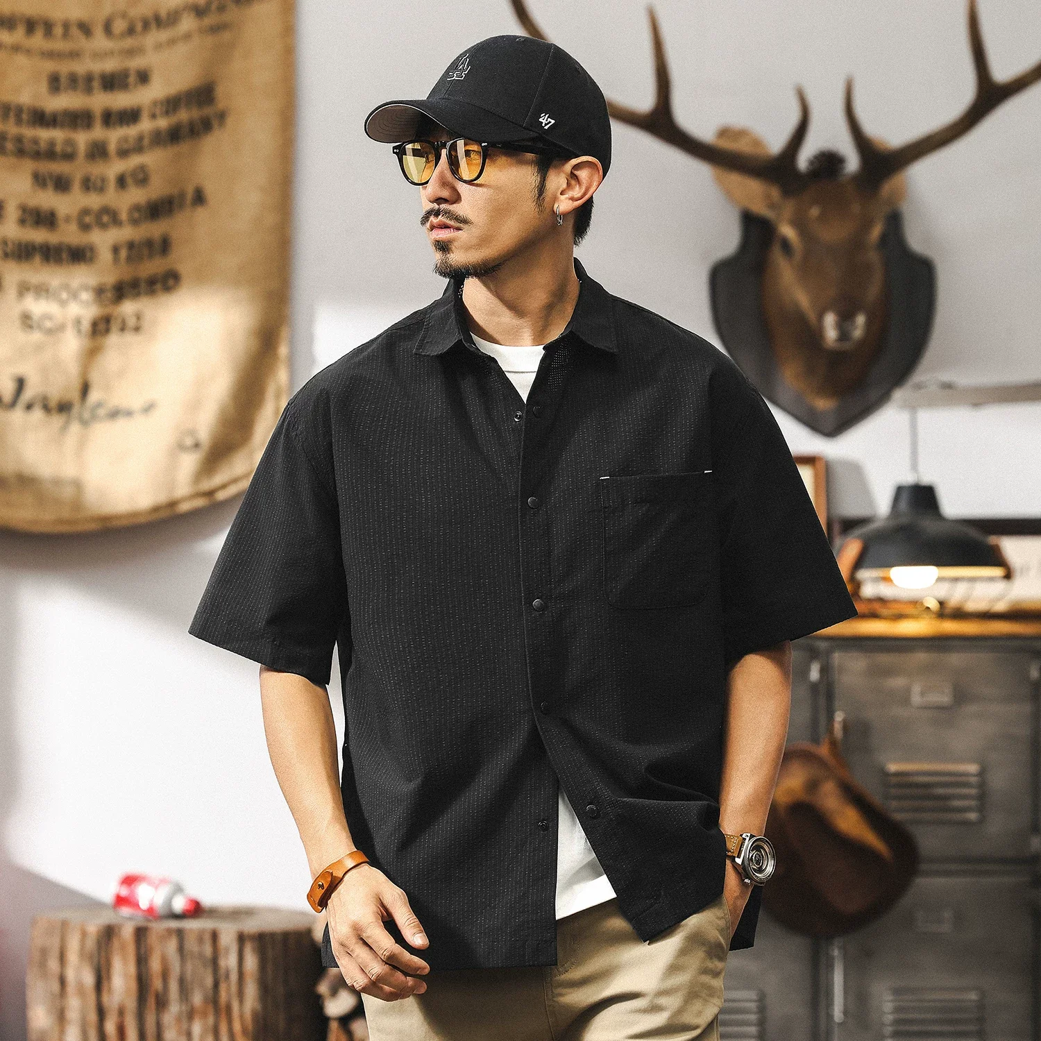

Summer Outdoor Quick Dry Cargo Shirt Men Streetwear Fashion Vintage Loose Casual Plus Size Short Sleeve Shirts Man Tops Clothes