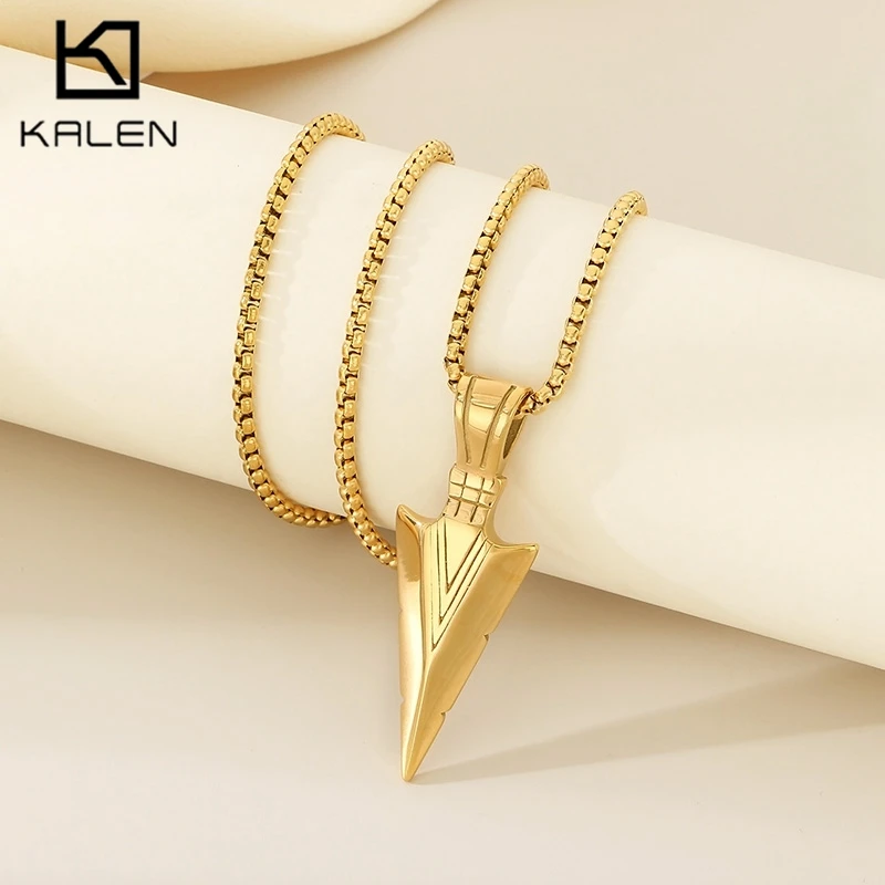 

Personalized Stainless Steel Spearhead Pendant Necklace for Men Women Hip Hop Gold Color Long Accessories Rock Trend Jewelry