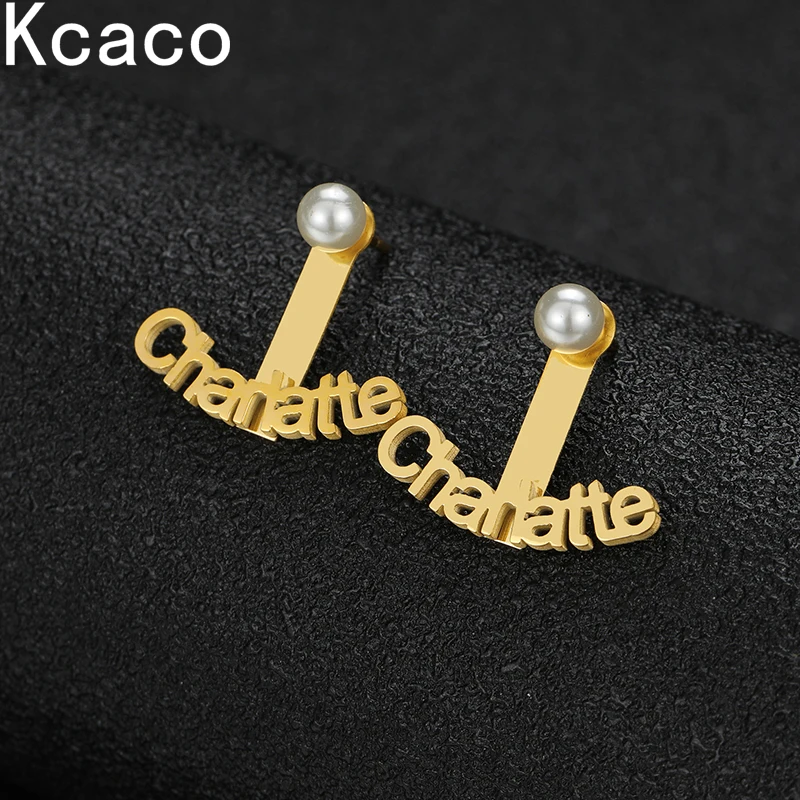

1 Pair Custom Name Stud Earrings for Women Girls Personalized Stainless Steel Gold Plated Letter Simulate Pearl Earrings Jewelry