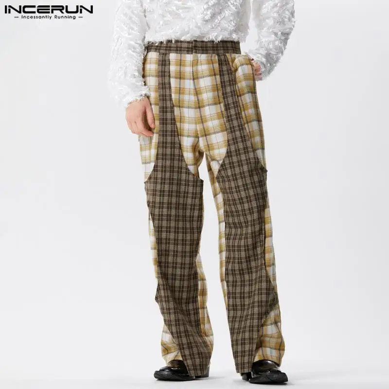 

INCERUN 2024 American Style Trousers New Men Plaid Patchwork Long Pants Stylish Elegant Male Hot Sale Streetwear Pantalons S-5XL