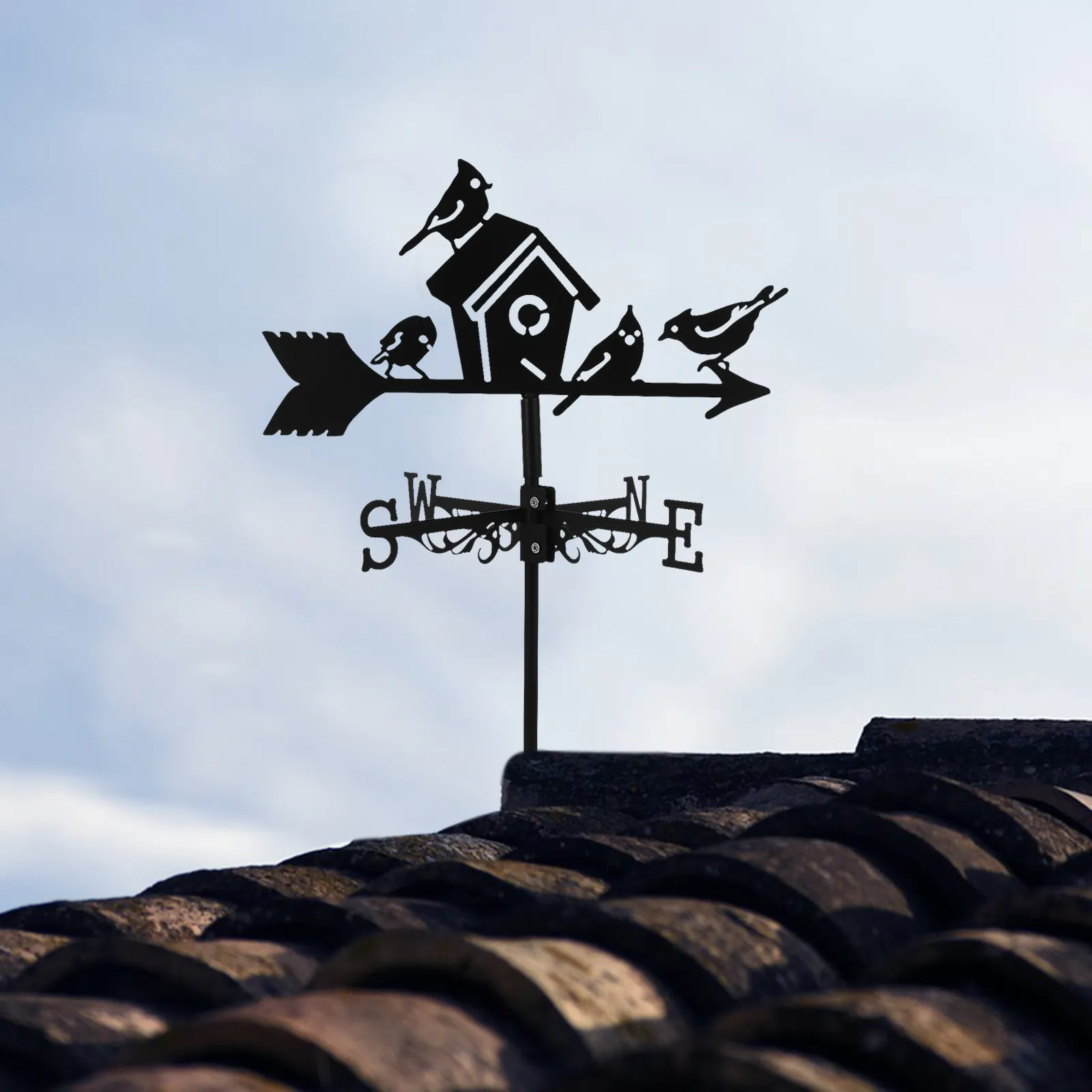 Metal Birdhouse Weathervane Iron Wind Vane for Garden Yard Roof Mount Wind Direction Indicator Outdoor Decor Weather Vane Tool