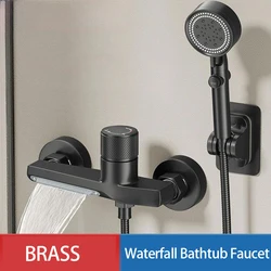 Bathroom Shower Faucet Brass Waterfall Tub Spout Triple Bathtub Faucet Wall Mount Hot Cold Mixer Valve Nozzle Shower Set System