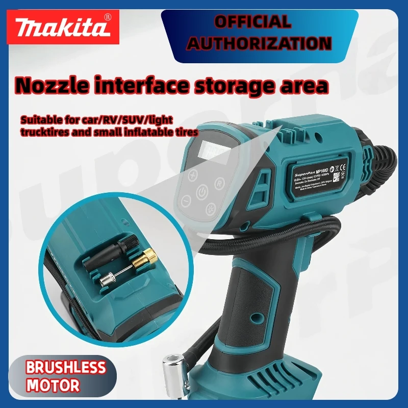 ماكيتا 18 فولت منفاخ لاسلكي مضخة هواء كهربائية إطارات السيارة ضاغط هواء محمول أوتوماتيكي مثبت على السيارة ضاغط هواء