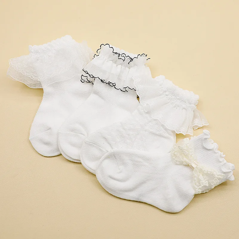 الدانتيل كشكش الطفل الجوارب الصيف شبكة رقيقة الأميرة الاطفال الأبيض الجوارب القصيرة لطيف القوس 1-3 سنوات فتاة جوارب قطنية #3