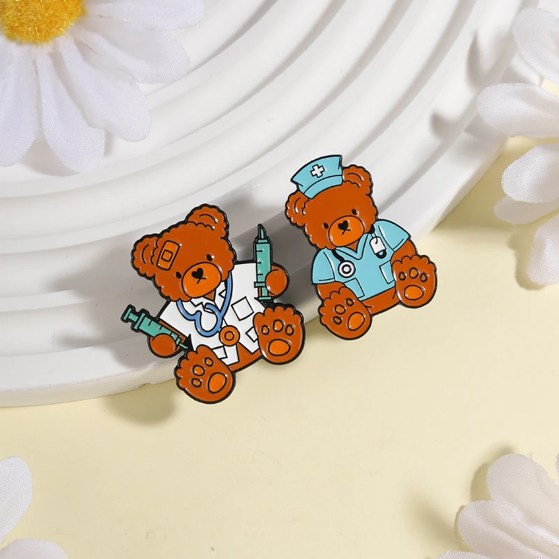 2-3pcs/set Cartoon Cosplay Anime Manga Figure Enamel Pins Lab Rat Chemistry Doctor Nurse Uniform Teddy Bear Brooch Animal Badge