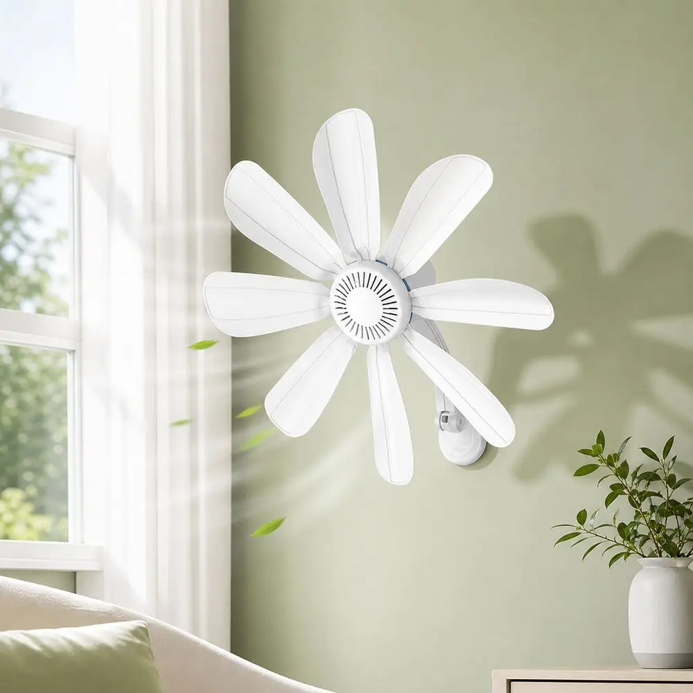 8 Fan Leaves Wall Mount Fan Quiet Adjustable Air Circulation Fan Wall Mounted Cooling Fan for Bedroom Kitchen Bathroom Dormitory