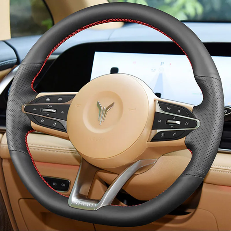 

For Voyah Dreamer 2022-2024 Hand-stitched black genuine Leather non-slip car Steering Wheel Cover