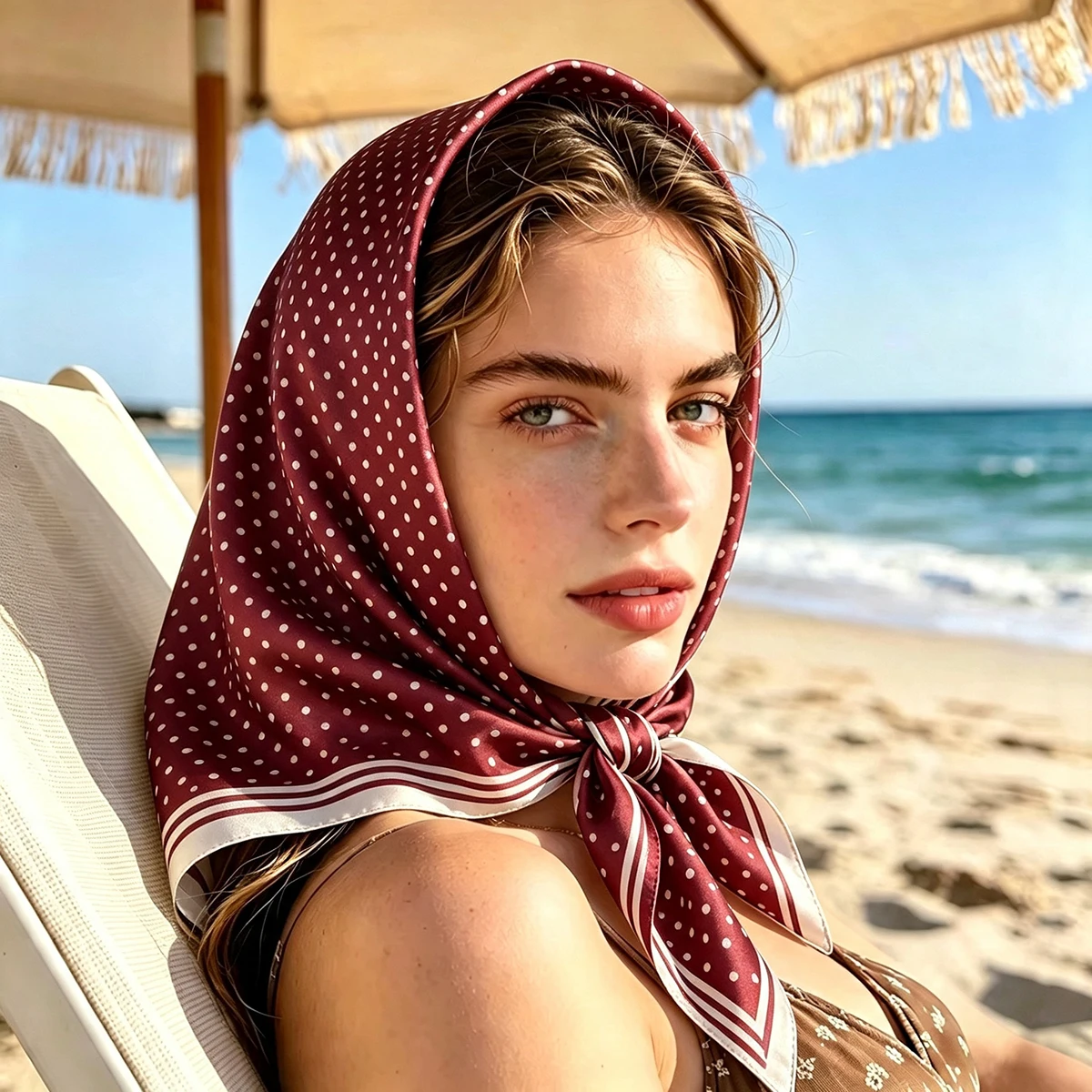 2026 New Polka Dot Printed Square Scarf For Women Luxury Soft Satin Beach Scarves Bandanas Hijab Neckerchief Elegant Shawl Wraps