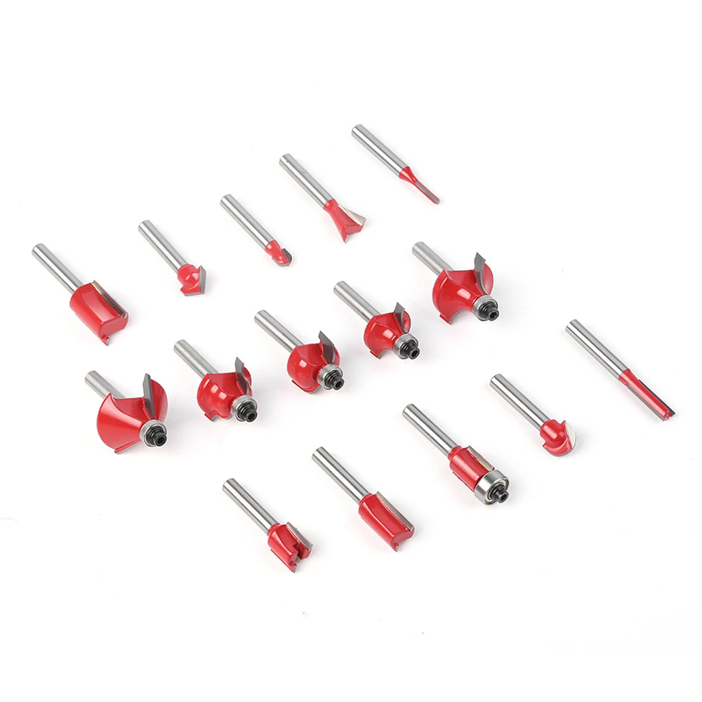 Woodworking Milling Cutter Set 12/15PCS SDS PLUS 6/6.35/8/12.7mm Woodworking DIY Slotting Trimming Carving Machine Tool