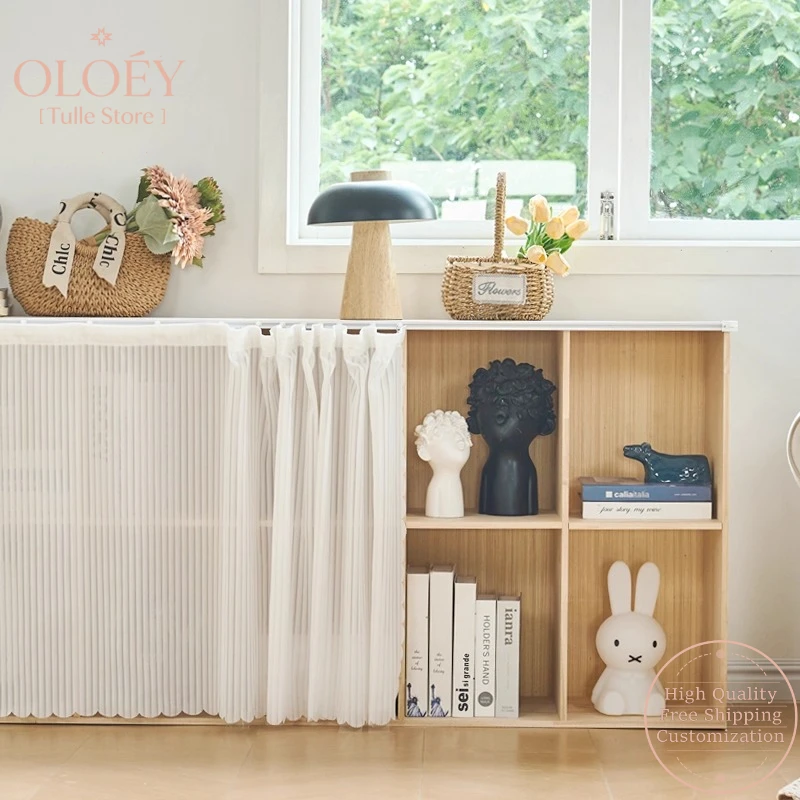 

Dust Proof Cabinet Curtains Adhesive Wardrobe Door Sheer No Drill for Shoe Shelf Bookcase White Tulle Drapes Easy Install Panels