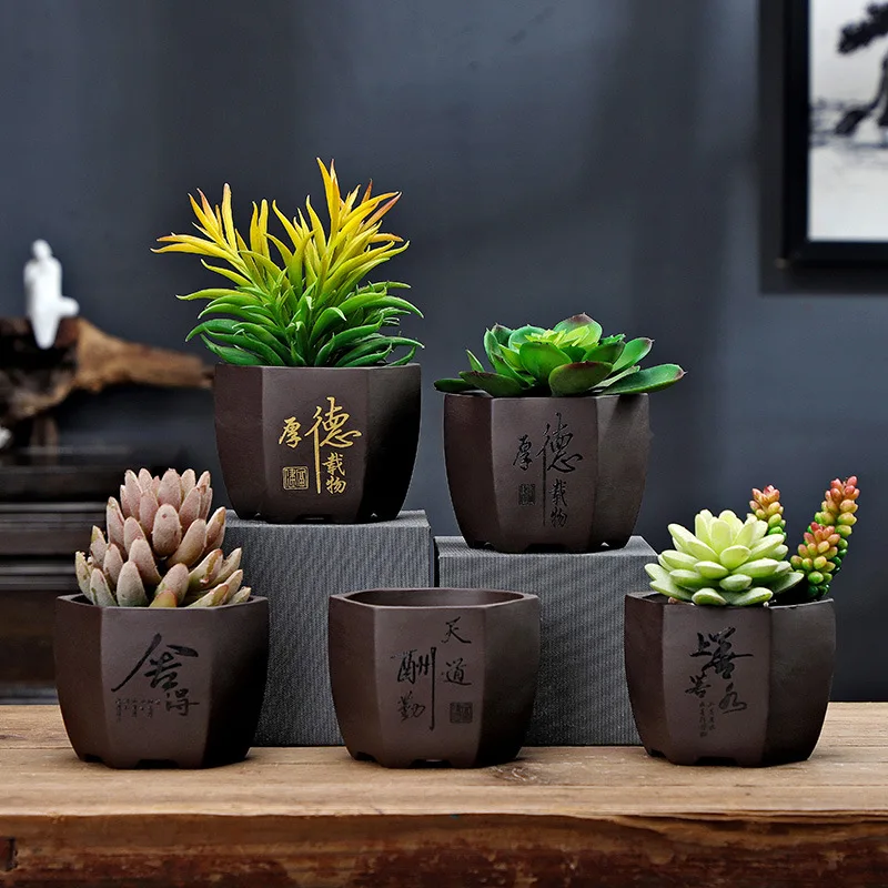 

Purple Sand Orchid Flower Pot Vintage Breathable Indoor Gentleman Orchid Bamboo Pot Coarse Pottery Green Plant Bonsai Small Pot