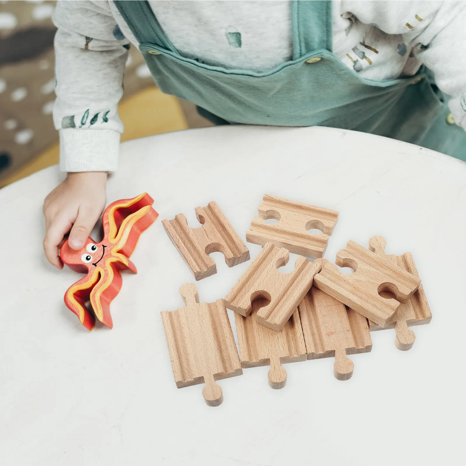 

8Pcs Wooden Train Track Expansion Set Premium Smooth Edges Safe for Kids Compatible with Most Wooden Educational