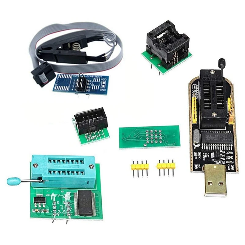 1Set CH341A 24 25 Series EEPROM Flash BIOS USB Programmer+SOIC8 SOP8 Test Clip+SPI Flash 1.8V Adapter+SOP8 SOIC8 To DIP8