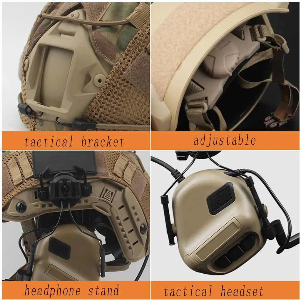 Tactical Airsoft Helmet Set, with Side Rails Military Headset & Camouflage Helmet Cover Paintball Combat Hunting Protective Gear