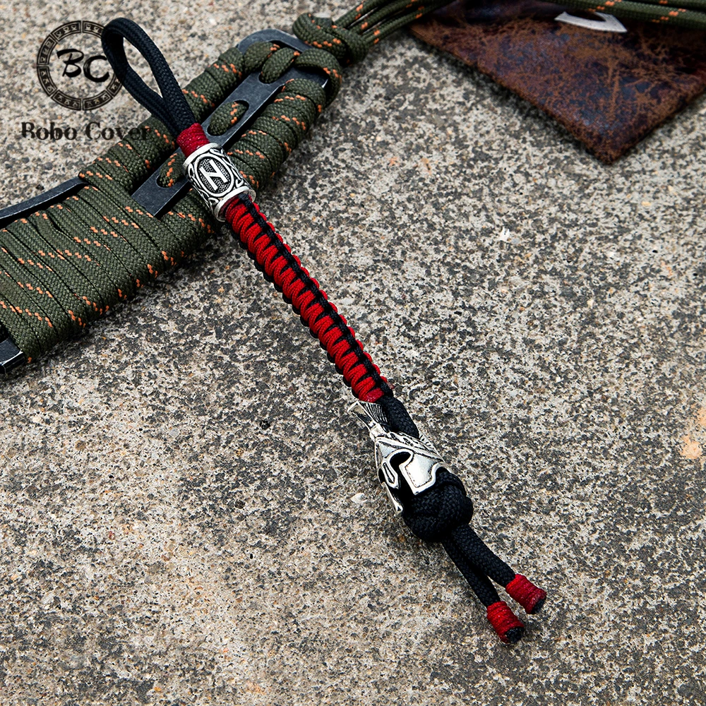 الرجعية المتقشف المحارب سلسلة مفاتيح قصيرة نورس الفايكنج الرونية تميمة مضفر Paracord حبل سكين حلقات مفاتيح السيارة الاكسسوارات اليدوية #1
