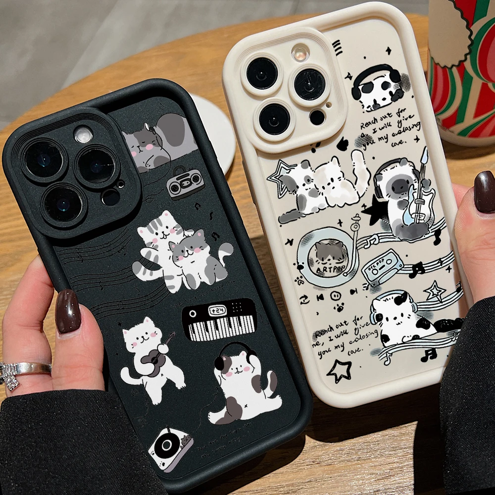 Musik Katze Kätzchen Telefon Fall für Vivo V30 SE V30e V29 V25 V23 V21 V23e Y50 Y36 Y35 Y29 Y28 Y21 Y20 Y17 Y15s 4G 5G Soft Cover