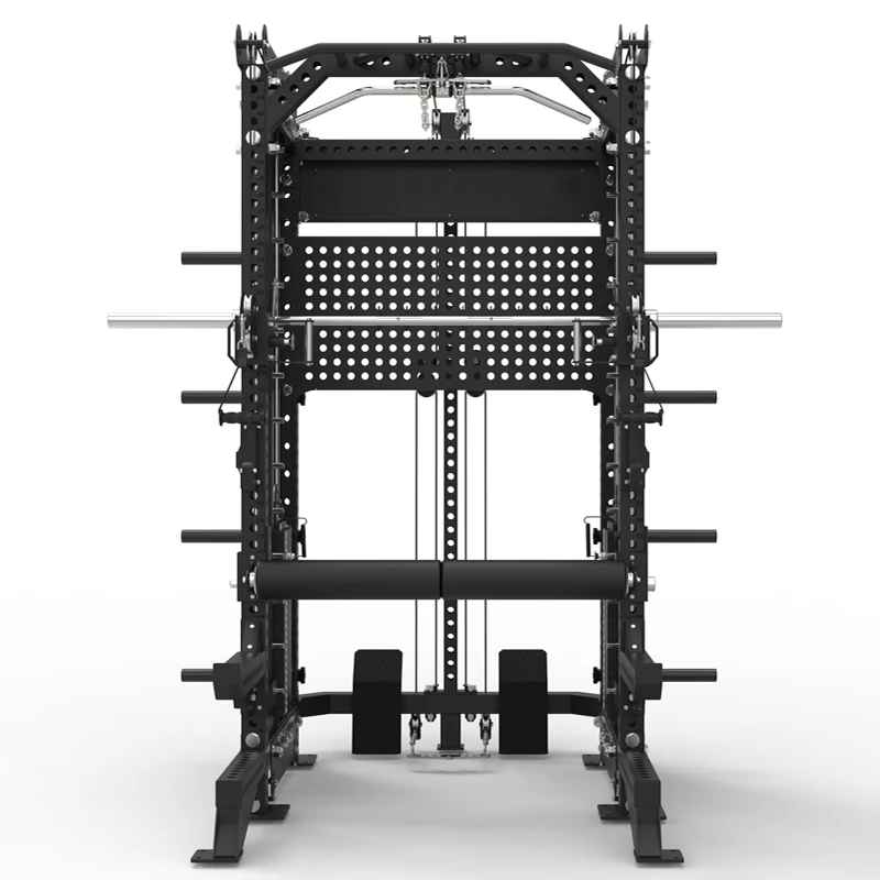All-in-One Functional Trainer Smith Machine Combo, Dual Pulley Cable Machine Squat Rack for Commercial Gym Strength Training