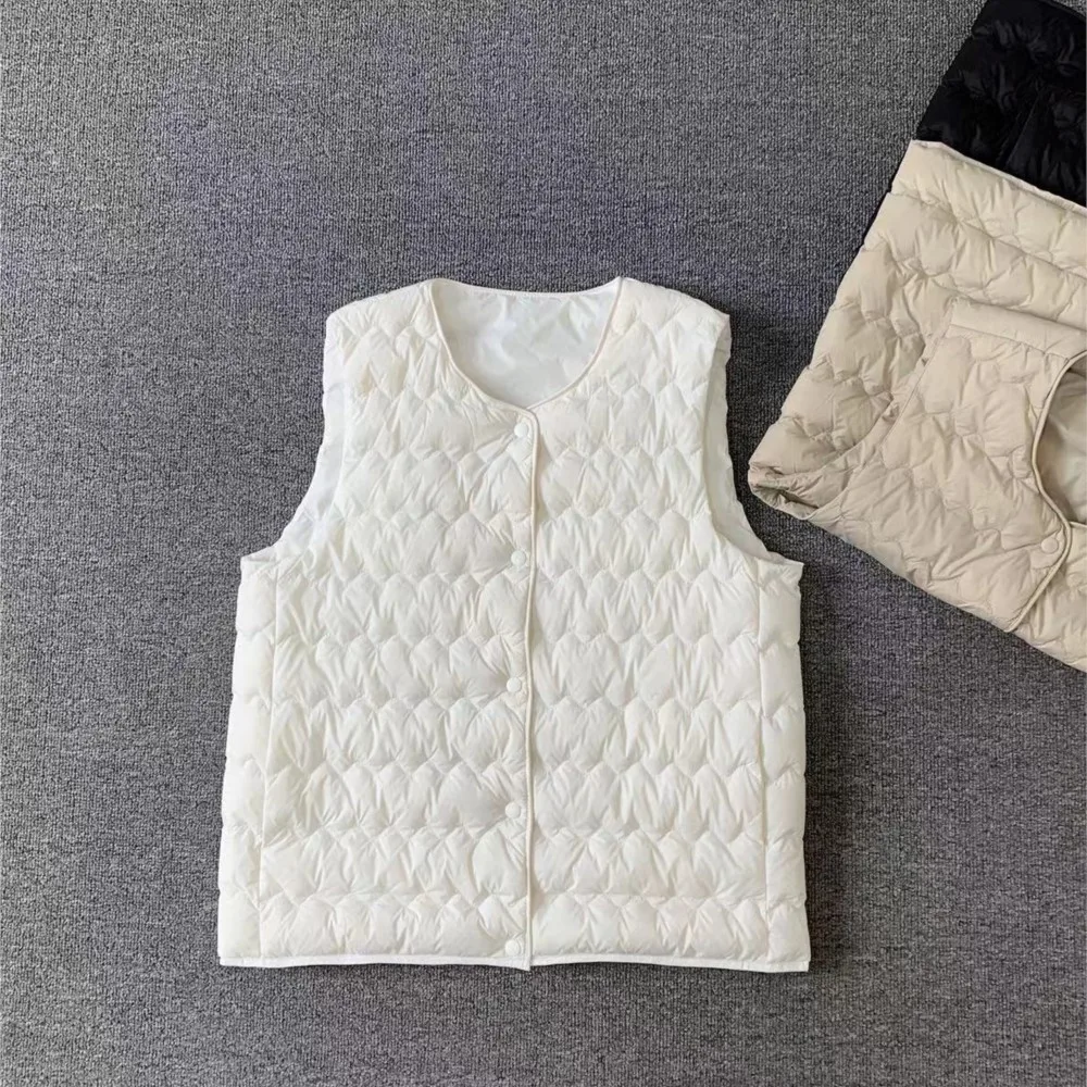 

VOLALO Spot Wave Women's White Duck down Cotton-padded Vest Lightweight Short Waistcoat 2024 New Autumn and Winter For Women