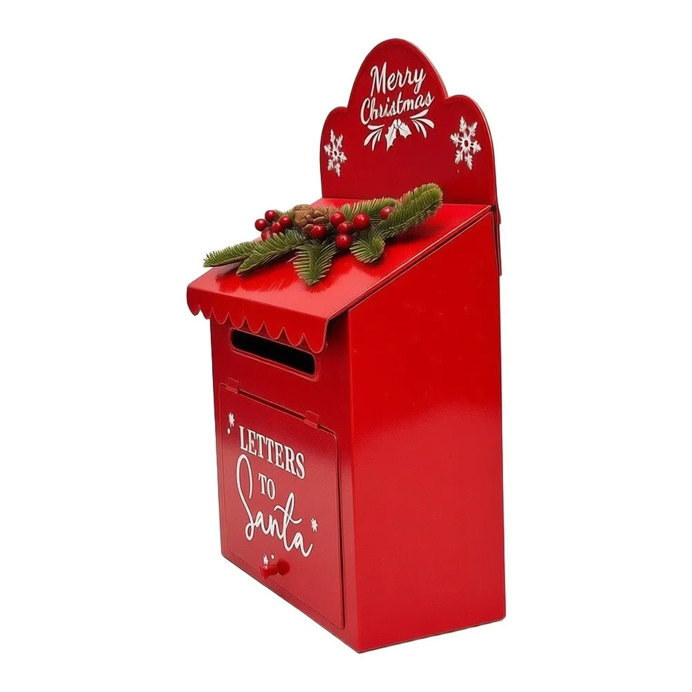 Red Metal Wall Mount Santa Mailbox Christmas Decor for Holiday Letters Vintage Look 22x10x33.5cm Indoor Outdoor