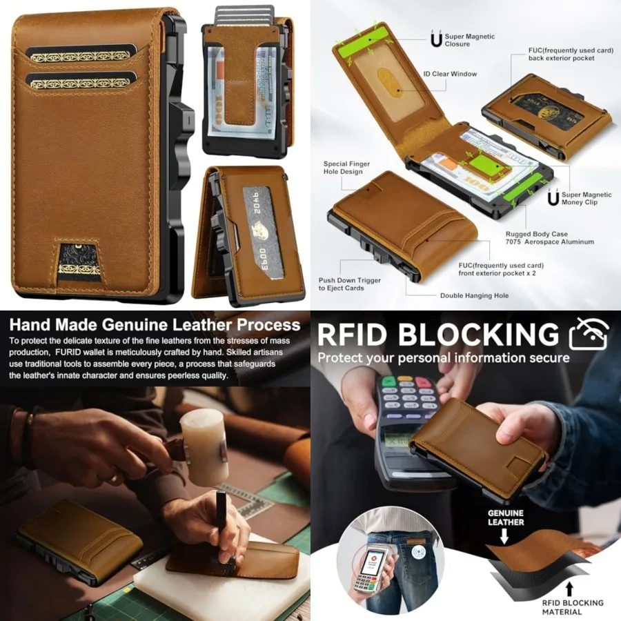 

Genuine Leather Wallet for Men: Slim RFID Minimalist Wallets with Money Clip - Smart Pop Up Credit Card Holder for Front Pocket