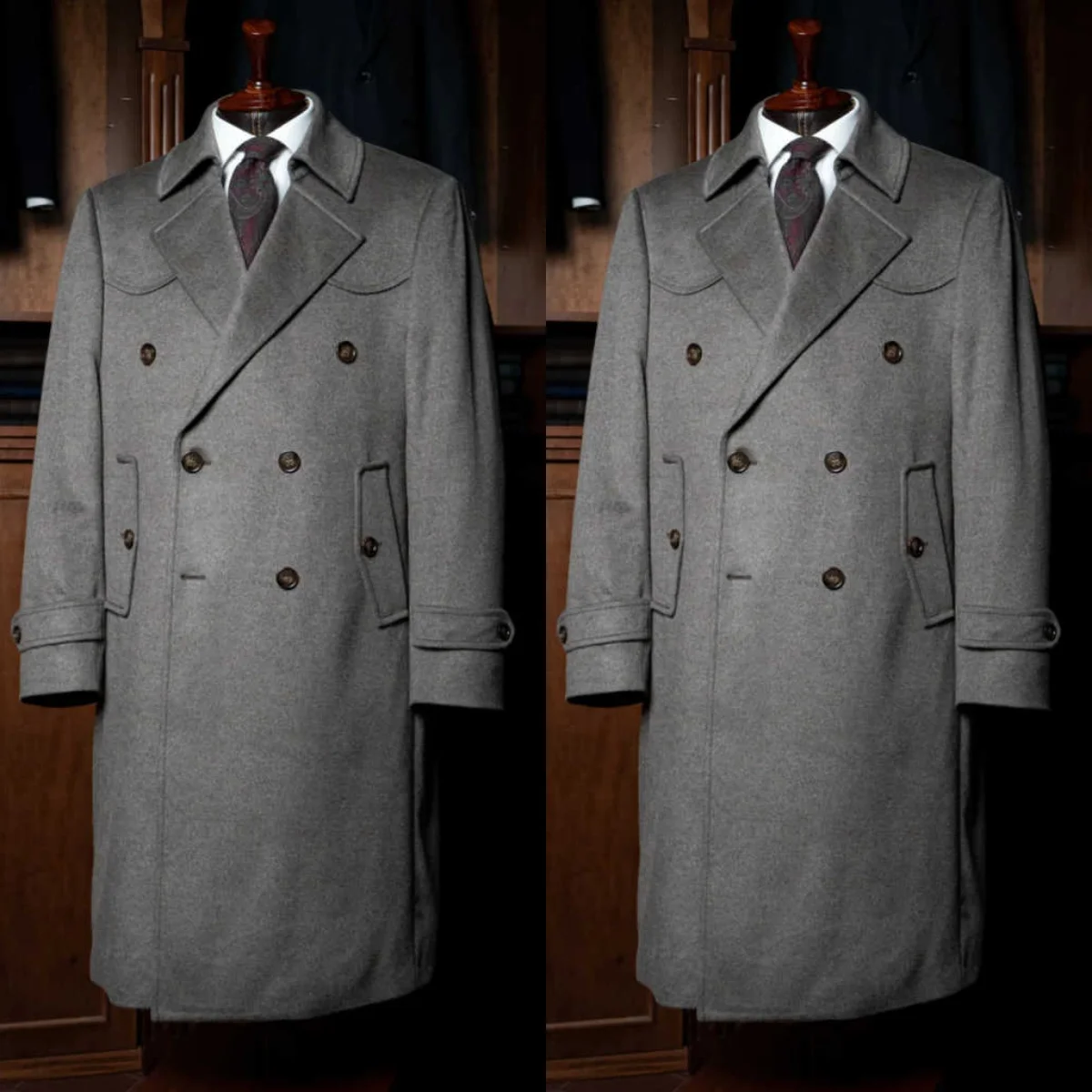 

Vintage Men Long Coat 1 Piece Set Jacket Wool Blends Business Blazers Exquisite Long Sleeve Winter Warm Overcoat Customized