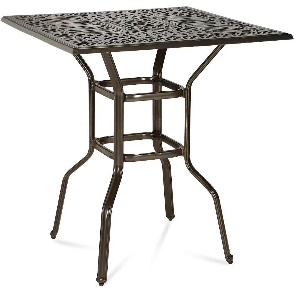 طاولة بار بار بارتفاع الفناء من MEETWARM، طاولة بيسترو بارتفاع 35.4 بار، طاولة طعام مربعة الشكل من الألومنيوم المصبوب في الهواء الطلق مع 2. #1