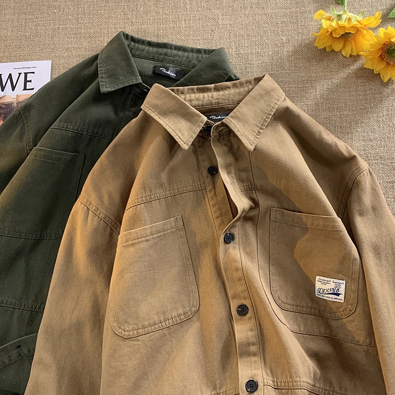 

Casual Long Sleeve Workwear Shirt for Men Spring Autumn Style Loose Fit Japanese Retro Casual Shirt Spring New Model Jacket