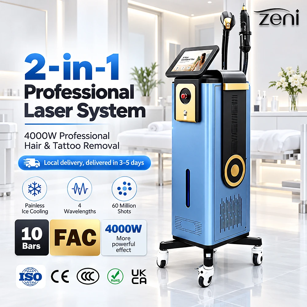 2026 New 2 In 1 Diode Laser Hair Removal Picosecond Tattoo Removal Machine, 4 Wavelengths 60 Million Shots, Professional Salon B