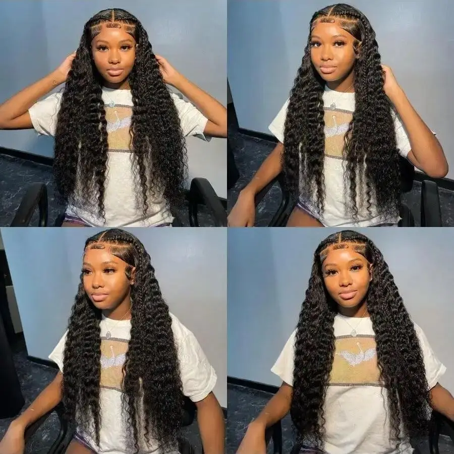 Pelucas frontales de encaje de onda profunda de 40 pulgadas 13x4 cabello humano prearrancado con pelo de bebé pelucas de cabello humano rizado de encaje transparente 200%