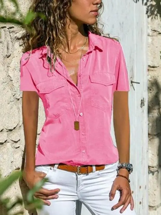 

Ele plus Size Lady Casual irts Blouse with ket Button up Street Sle Long Sve Slim Fit Women's Faion irt