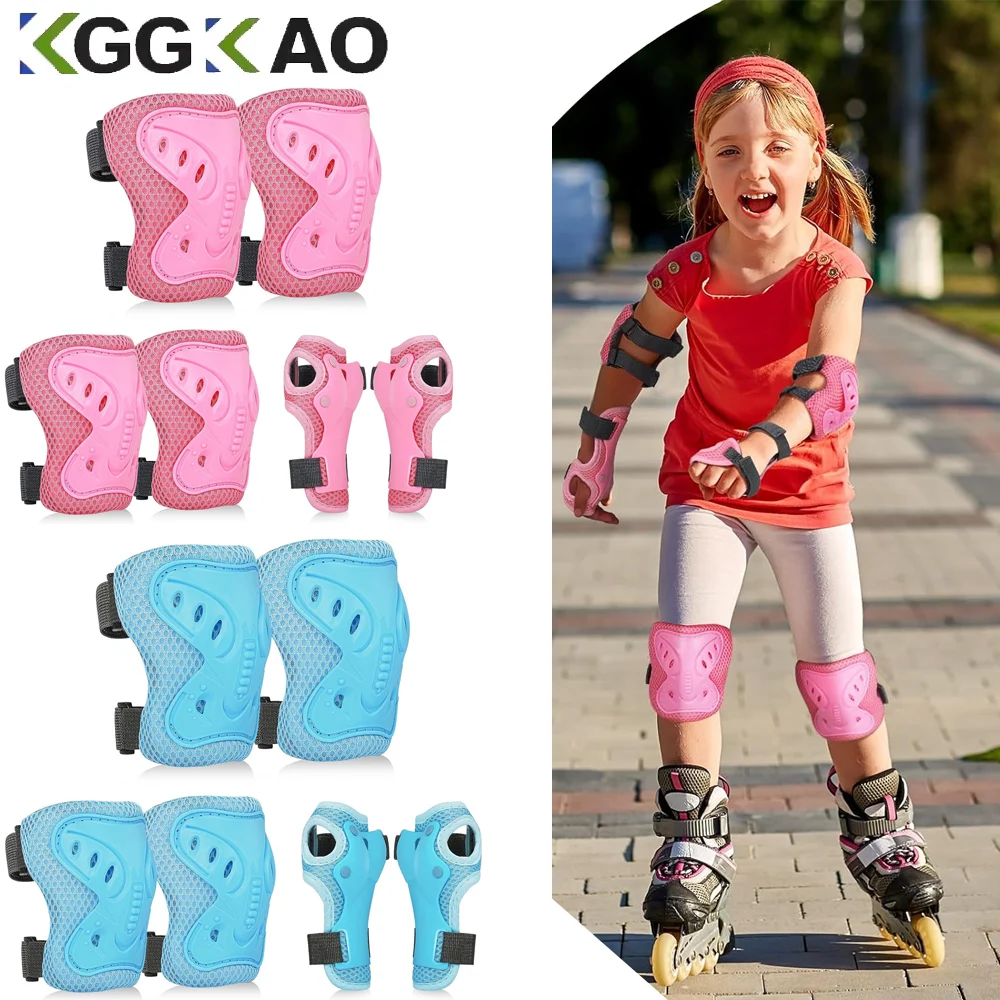 6Pcs Kids 3-10 Years Knee Pad Elbow Pads Guards Protective Gear Set for Roller Skates Cycling BMX Bike Scooter Riding Sports