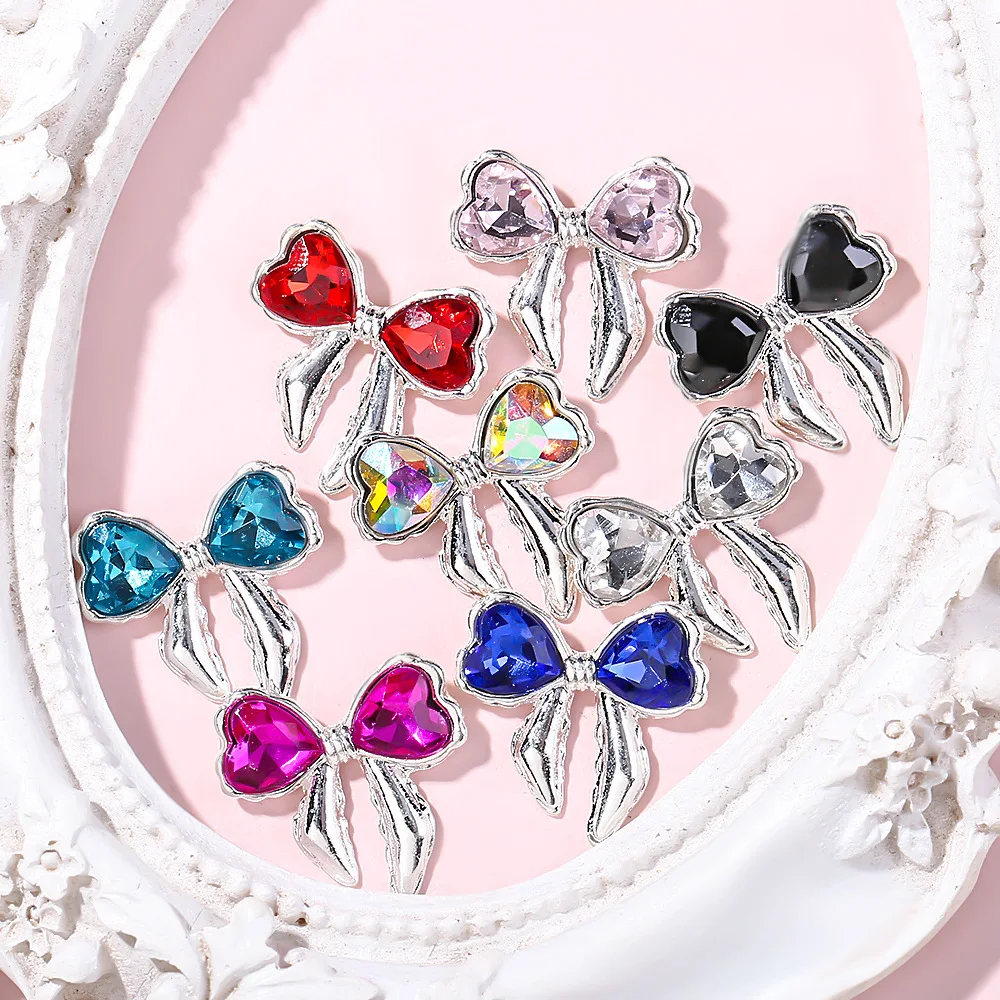 

10Pcs Adorable Bow & Heart Nail Charms – Sweet Multicolor Alloy DIY Nail Decor for Elegant & Playful Manicures