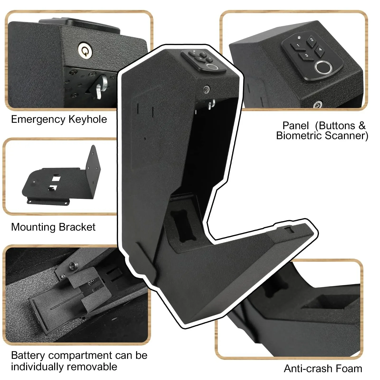 Imagem -05 - Montagem na Parede Fingerprint Key Code 3-em Cofre de Pistola Caixa de Arma Mudo Luz Azul Pull-out Impressão Digital Armazenamento de Código Novo