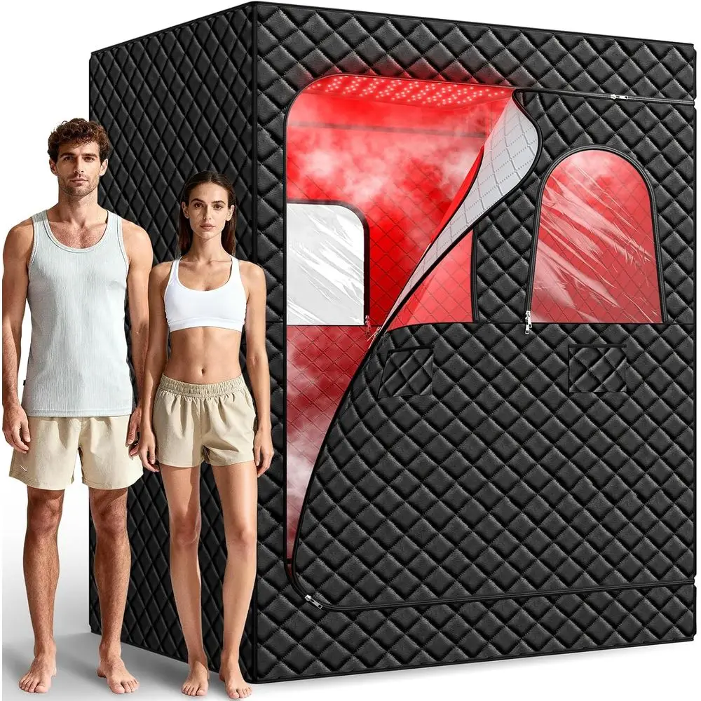 

iTHERAU 2 Person Inrared Sauna Box or Home, Portable Steam Sauna Room with 660nm＆850nm Red Light Therapy Lamp, 5-Layer Waterproo