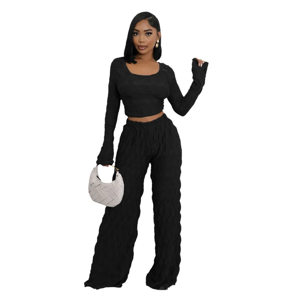 EINY Y2k Streetwear Women's Set Full Sleeve T-shirt and Wide Leg Pants Suits 2024 Fall Slim Party Casual Two 2-Piece Set Outfits