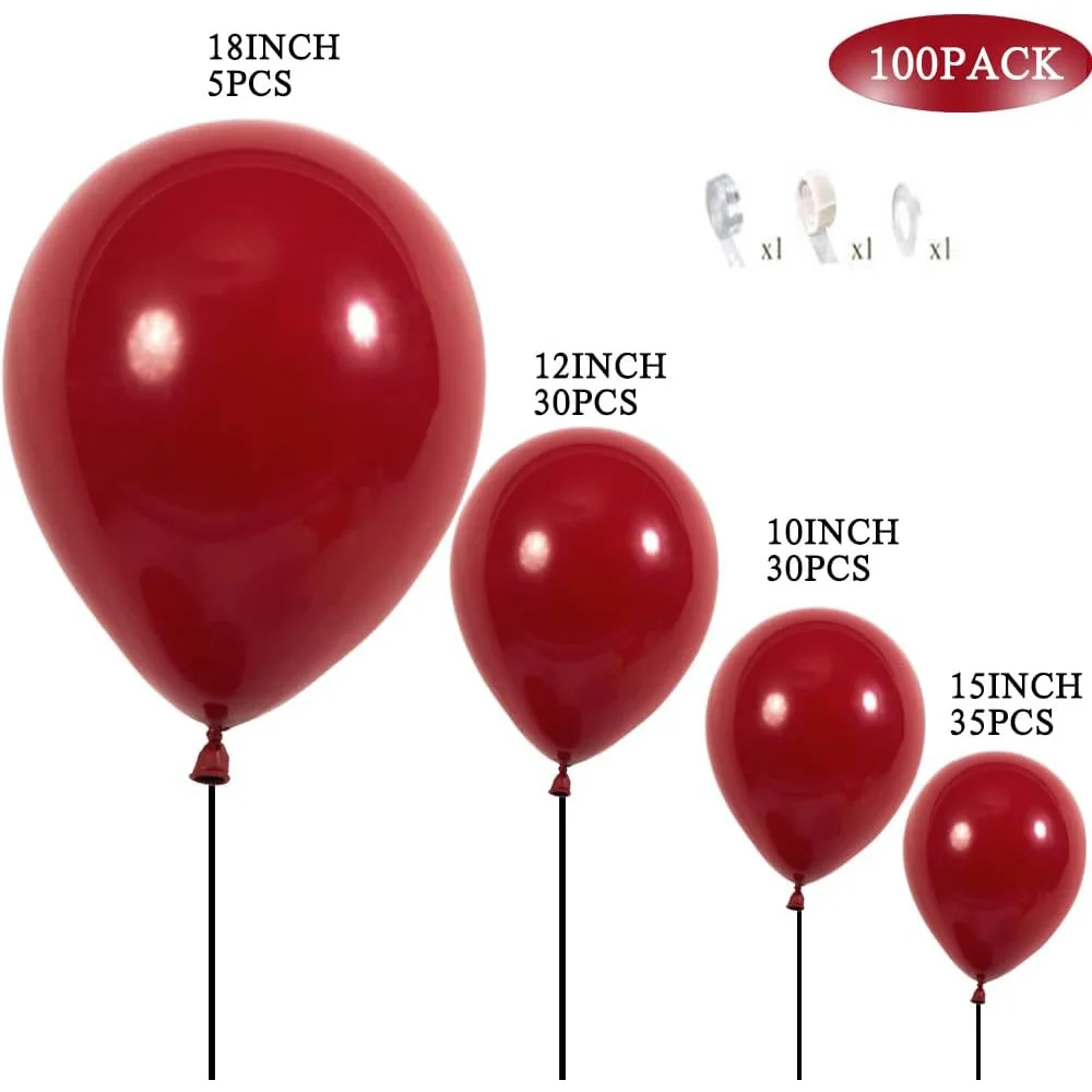 100pcs Dark Burgundy Balloon Garland 18'' 12'' 10'' 5'' Different Size Wine Red Latex Balloon Birthday Wedding Baby Shower Anni - view 2
