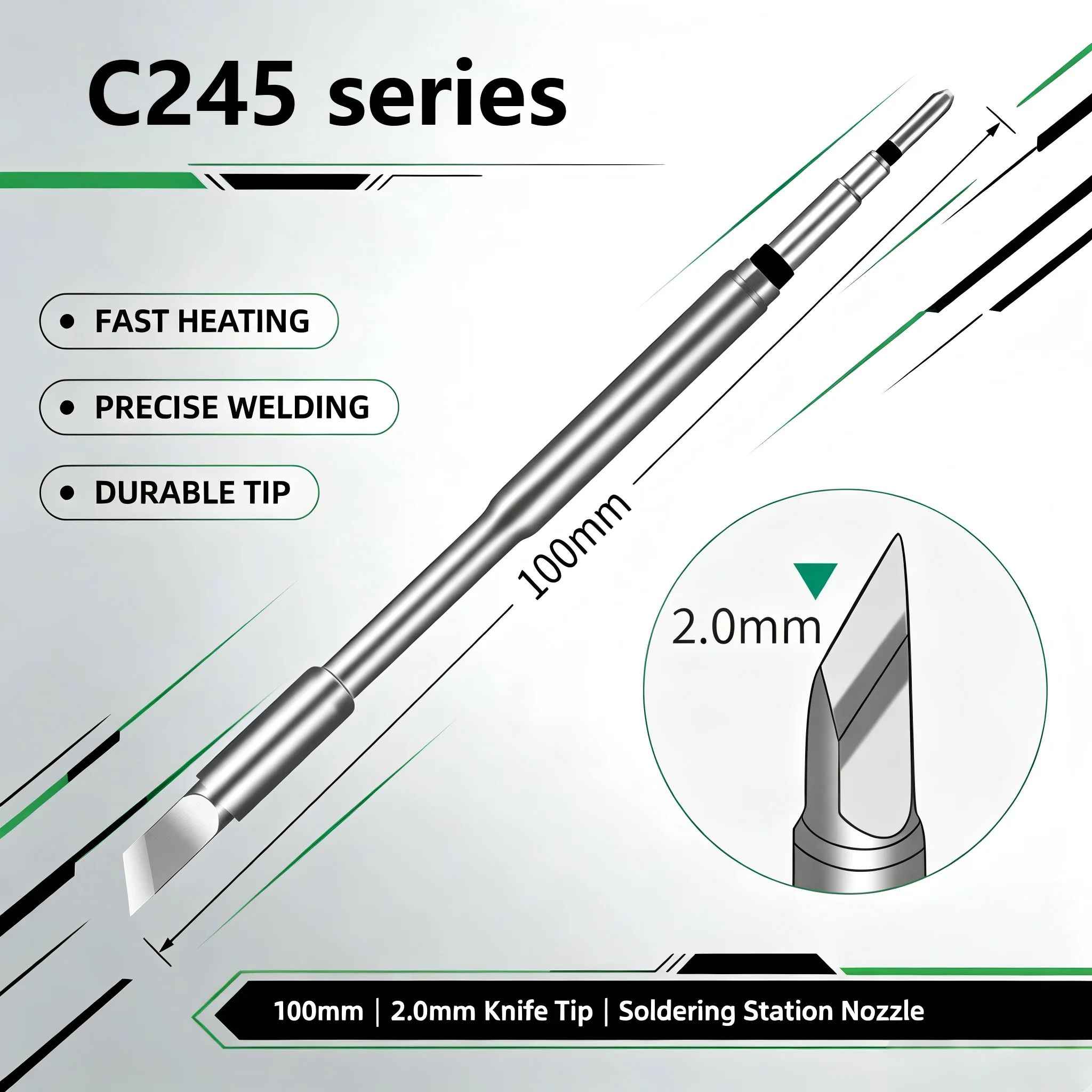 Universal High-Power C245 Soldering Tip with T245 Handle Pointed Flat Integrated Heating Tool for Motorcycle Cleaning