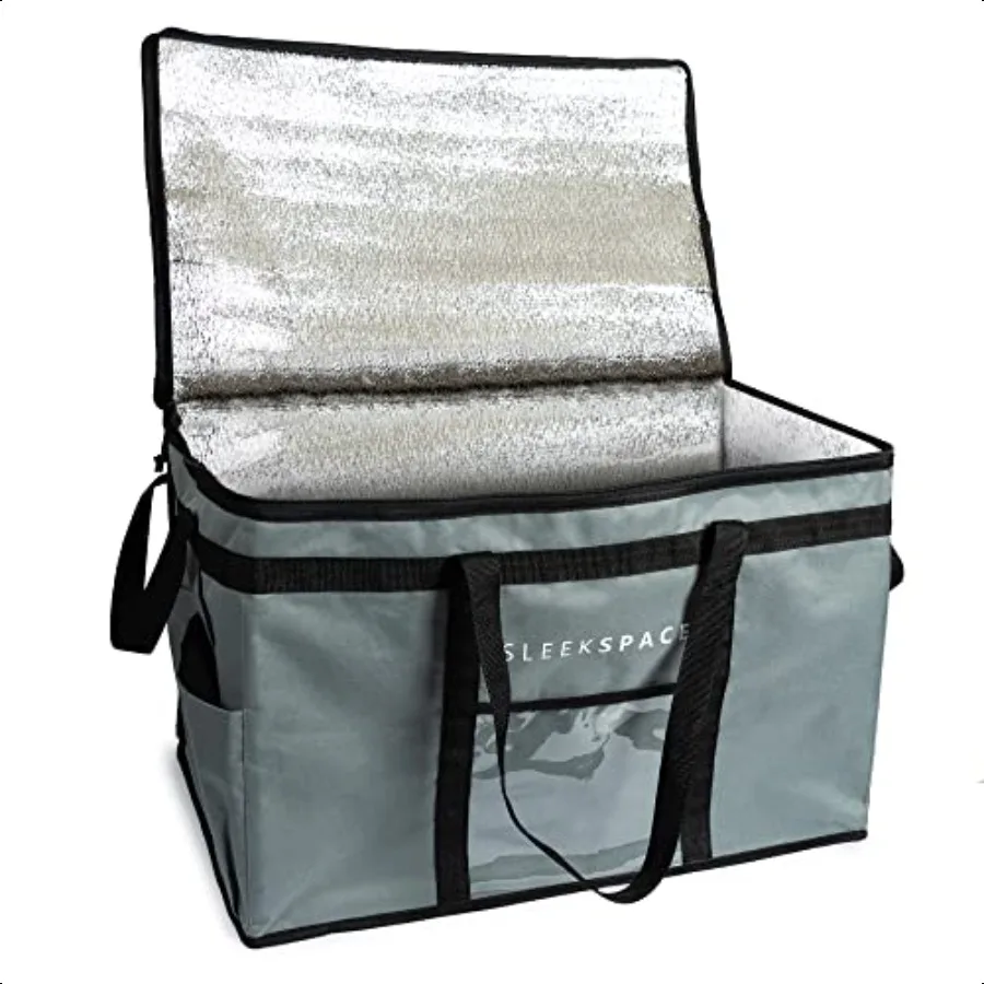 Large Insulated Collapsible Cooler for Hot or Cold Food. Thermal Picnic Lunch Pizza Bag  Food Shopping Tote