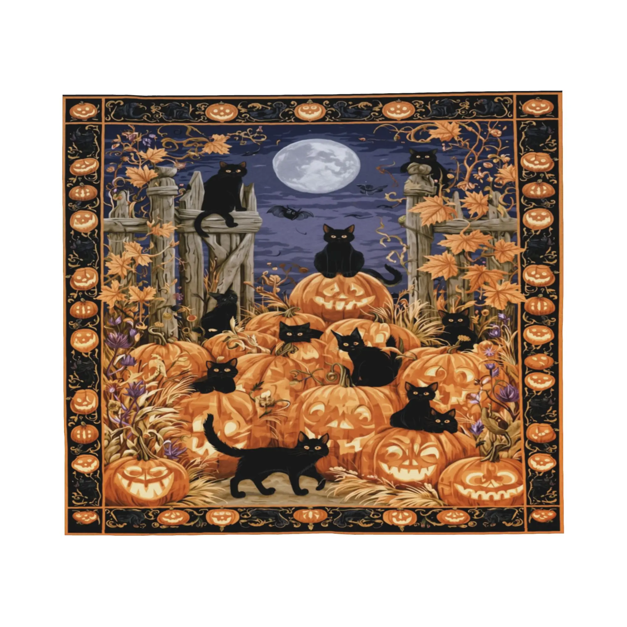 Halloween Black Cats Blankets Fleece Textile Decor Witchy Spooky Multifunction Soft Throw Blanket for Bed Couch Plush Thin Quilt