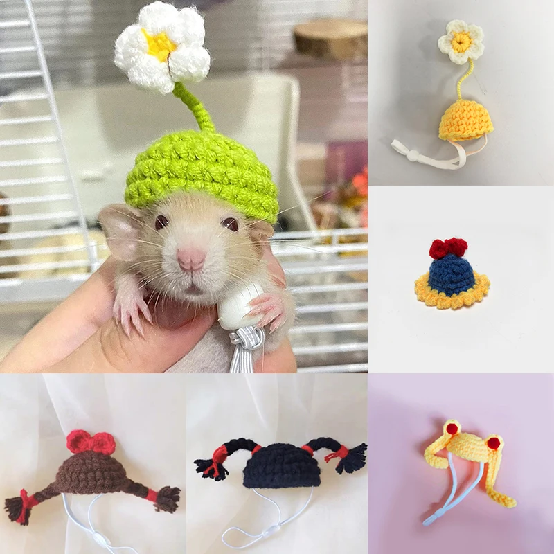 Cute Mini Hand Knitted Hamster Hat Chipmunk Guinea Pig Squirrel Pet Small Hat Pet Cosplay Clothes Cap Supplies