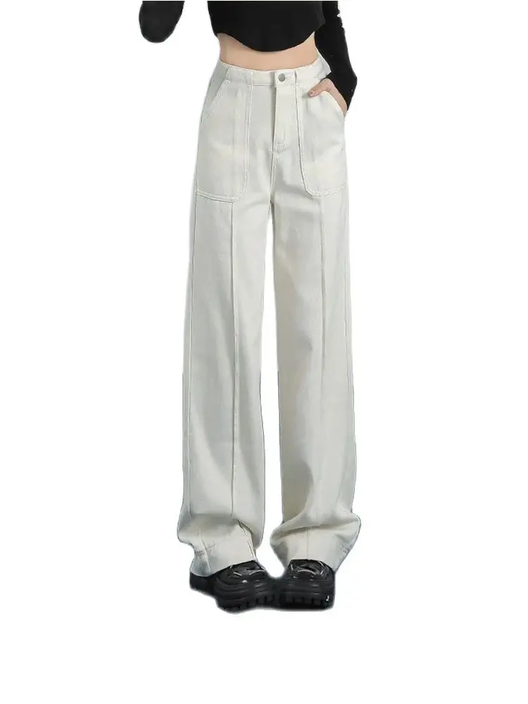 

Women's White Cargo Jeans Baggy High Waist Denim Trousers 2000s Korean Y2k 90s Aesthetic Vintage Wide Leg Cowboy Pants Clothes