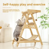 Solid Wood Cat Climbing Frame with Sisal Scratching Board and Hammock Nest Wear-Resistant