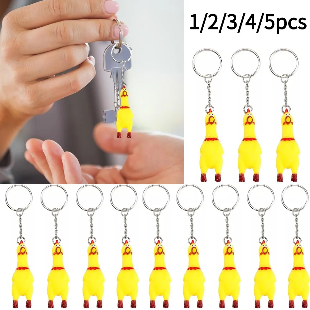 LLavero de pollo con voz de pollo, Mini llavero de goma para apretar, pollito gritador, 1-5 uds., llavero de pollo gritador estridente amarillo