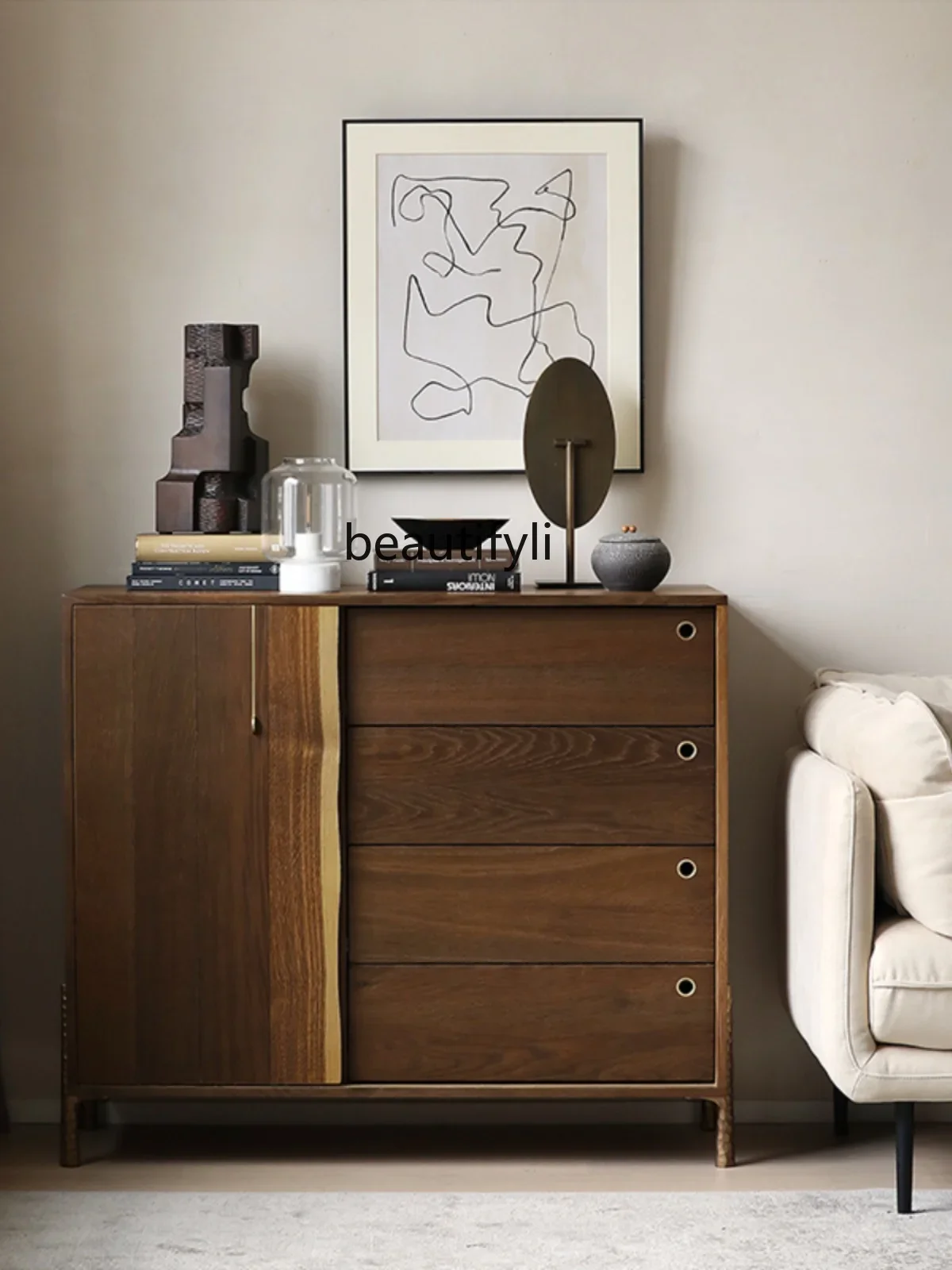 

zxqNordic Solid Wood Storage Sideboard Cabinet Antique Storage Oak Sliding Door Side Cabinet Drawer Entrance Cabinet
