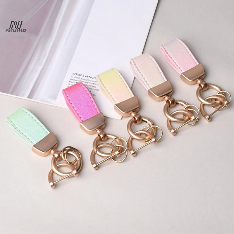 High-end Fluorescent Leather Keychain Laser Engrave Car Key Chain Personalize Keyring Women Gift