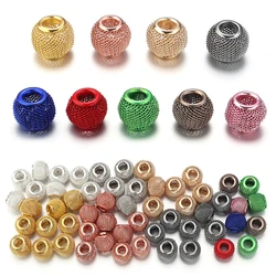 10pcs/lot 10x12mm Big Hole Round Ball Metal Beads Mesh Net Loose Spacer Beads For DIY Jewelry Making Bracelet Necklace Supplies