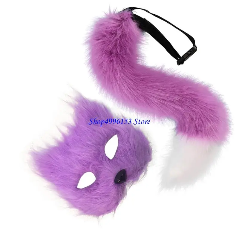 Q0ke Foxes Costume Akcesoria Halloween kostiumy Cosplay Cosplay Props Foxes Mask Cats Połowa twarzy maska lisów ogon dla dzieci
