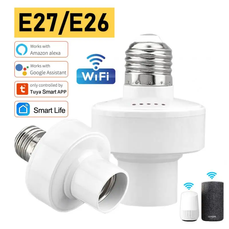 WiFi Smart Light Bulb Adapter E27 E26 Lamp Holder Base Smart Life/Tuya Wireless APP Remote Voice Control With Alexa Google Home