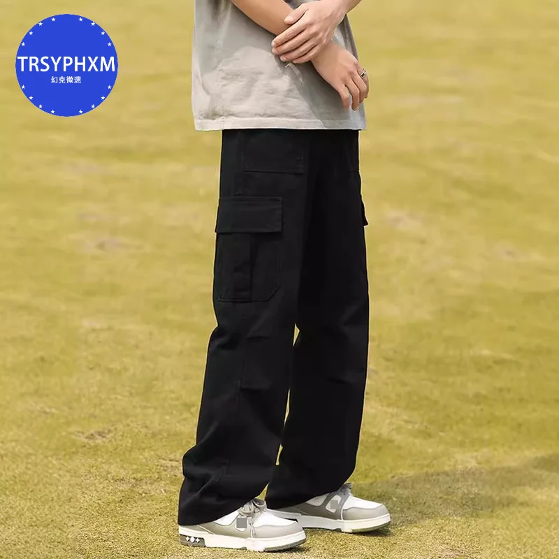 TRSYPHXM new Straight tube workpiece pants spring and summer thin pocket loose large size sports casual pants trousers